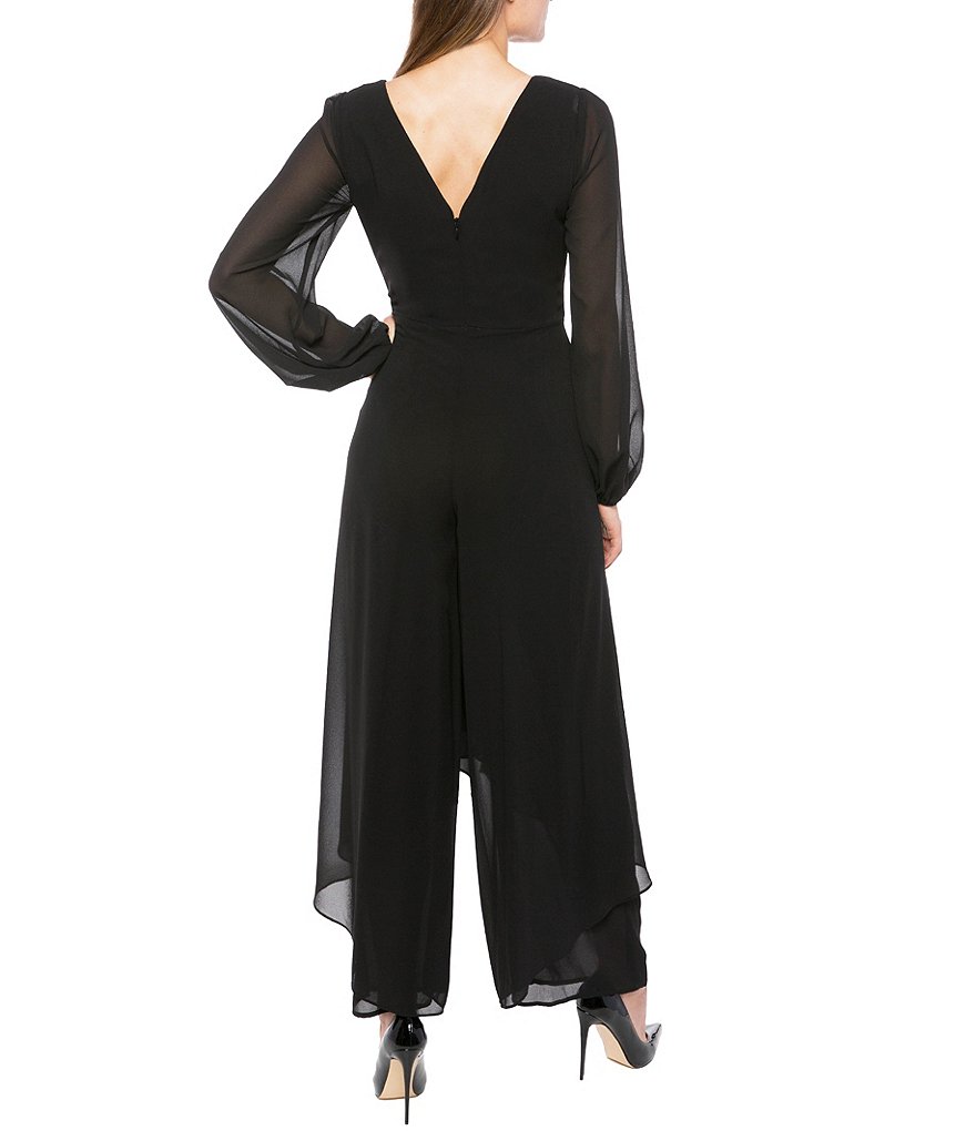 Marina Chiffon Overlay Long Sleeve V-Neck Jumpsuit
