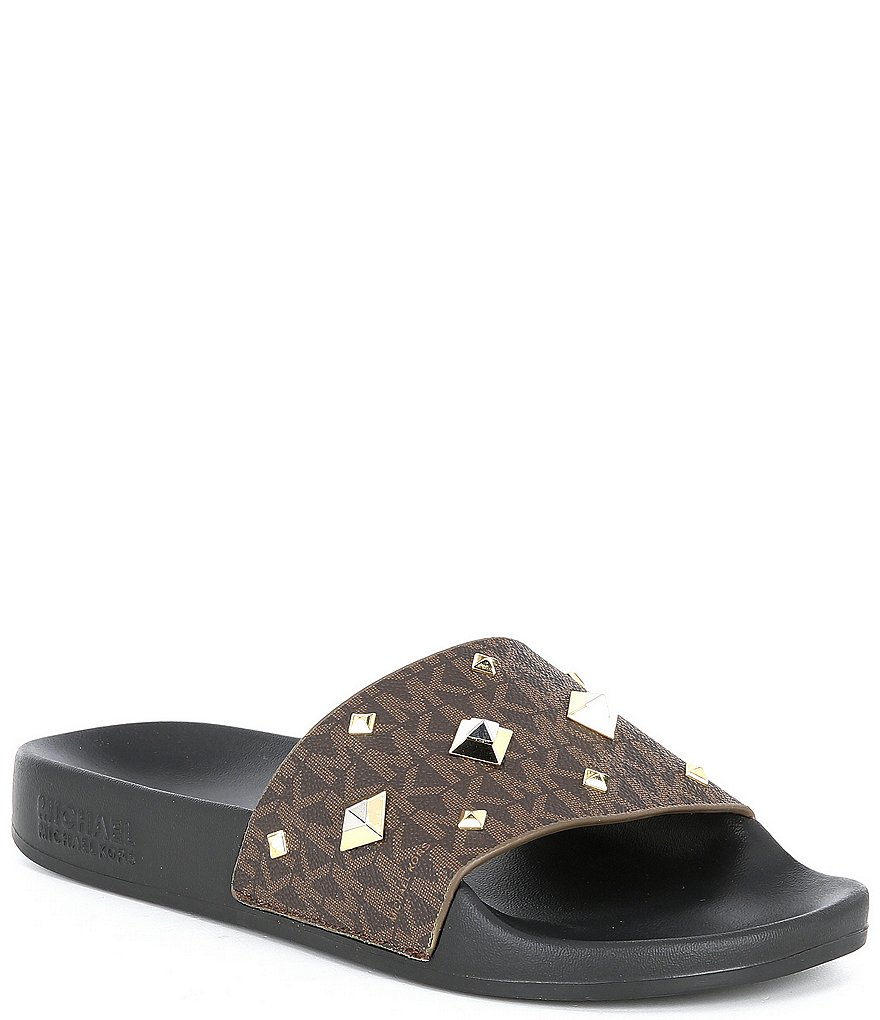 MICHAEL Michael Kors Gilmore Logo Print Studded Slides