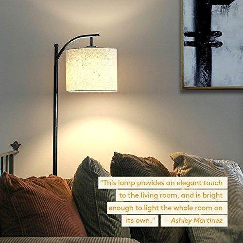 Brightech Montage LED Floor Lamp- Classic Arc Floor Lamp with Hanging Lamp Shade - Tall Industrial Uplight Lamp for Living Room, Family Room, Office or Bedroom, Energy Saving and Long Lasting- Black