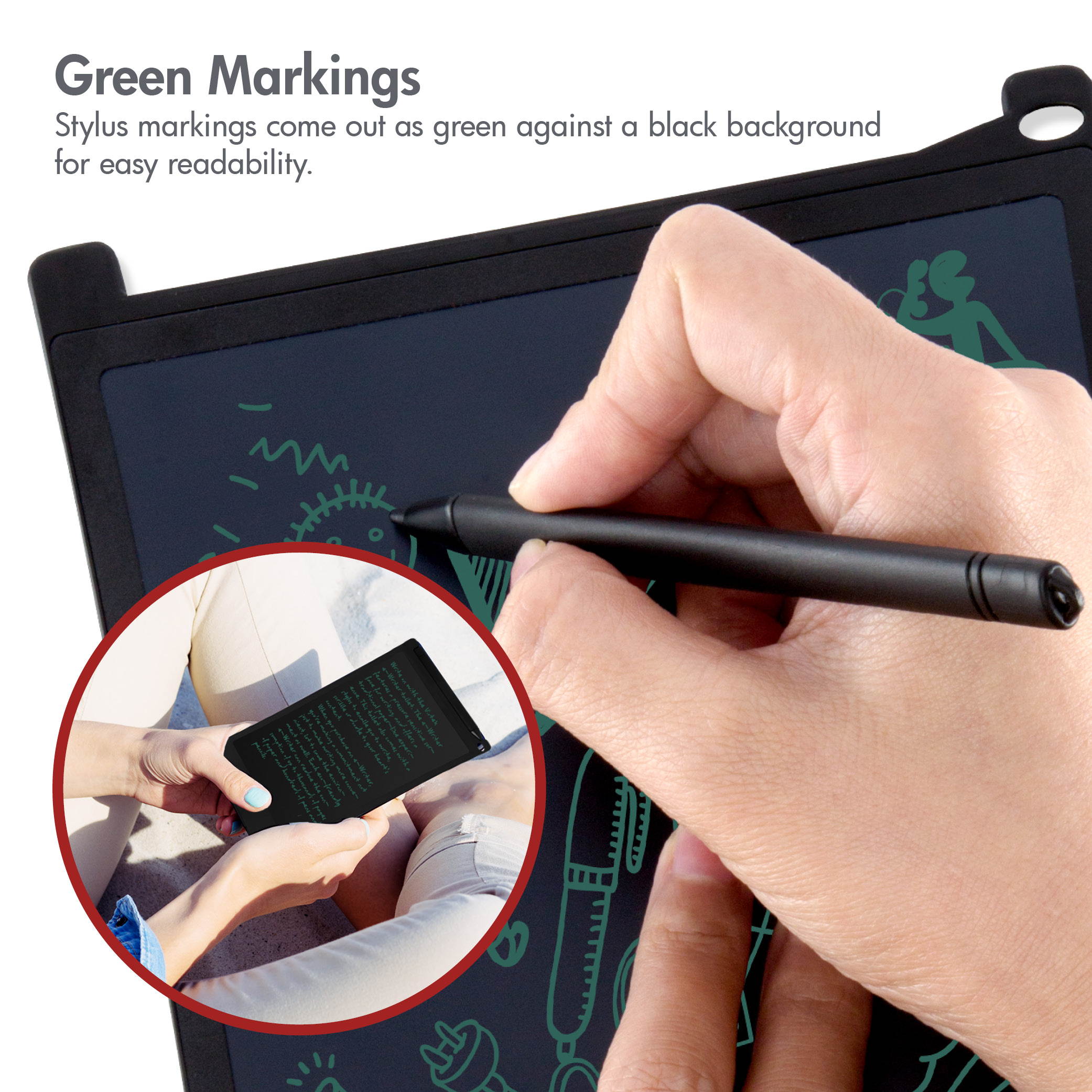 Viotek EWriter Writing Tablet - 8.5&rdquo; Writing Surface with Viotek Eye-Guard Technology, Comes with Stylus and Stylus Holder, Lightweight, Green Ink Markings, 4 Magnets  - LCD Drawing Tablet