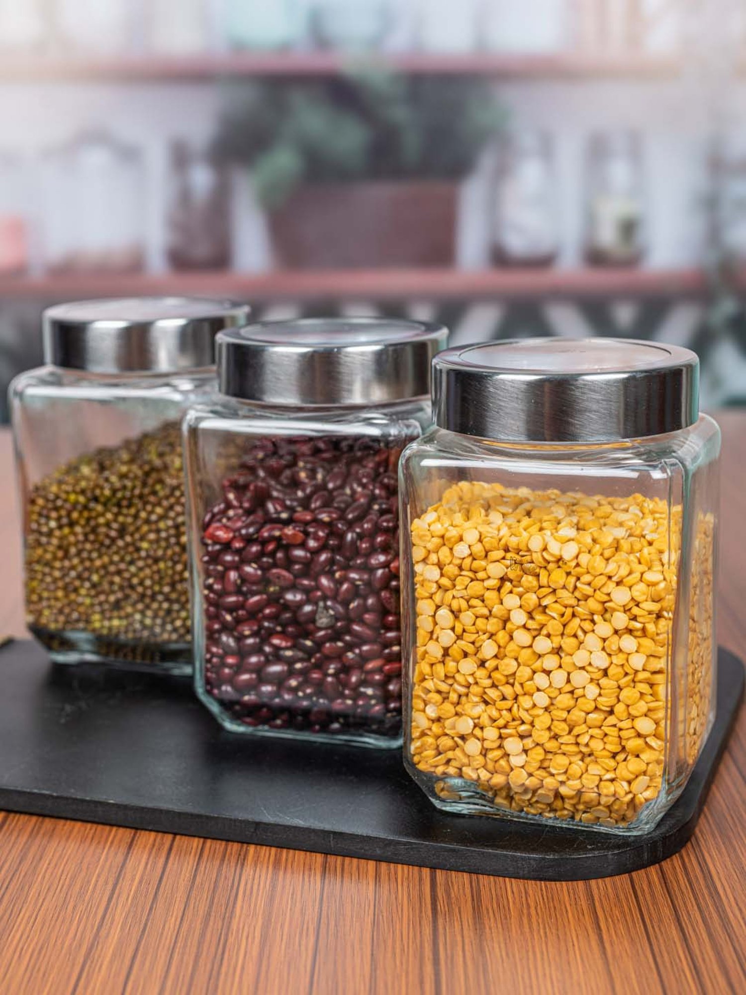 White Gold Transparent & Silver Glass 9 cm Jar - Set of 3