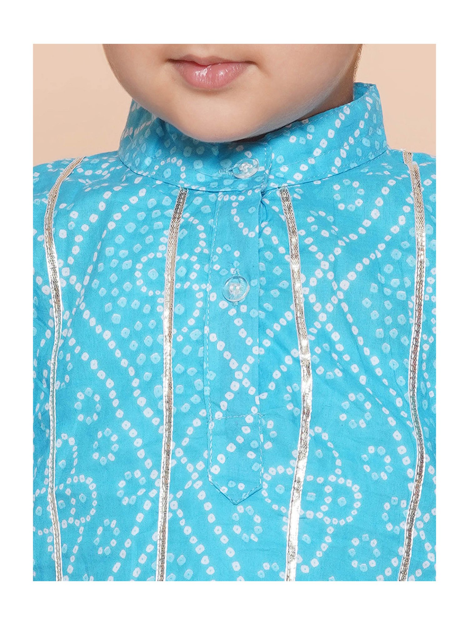 AJ Dezines Kids Blue & White Printed Full Sleeves Kurta with Pyjamas