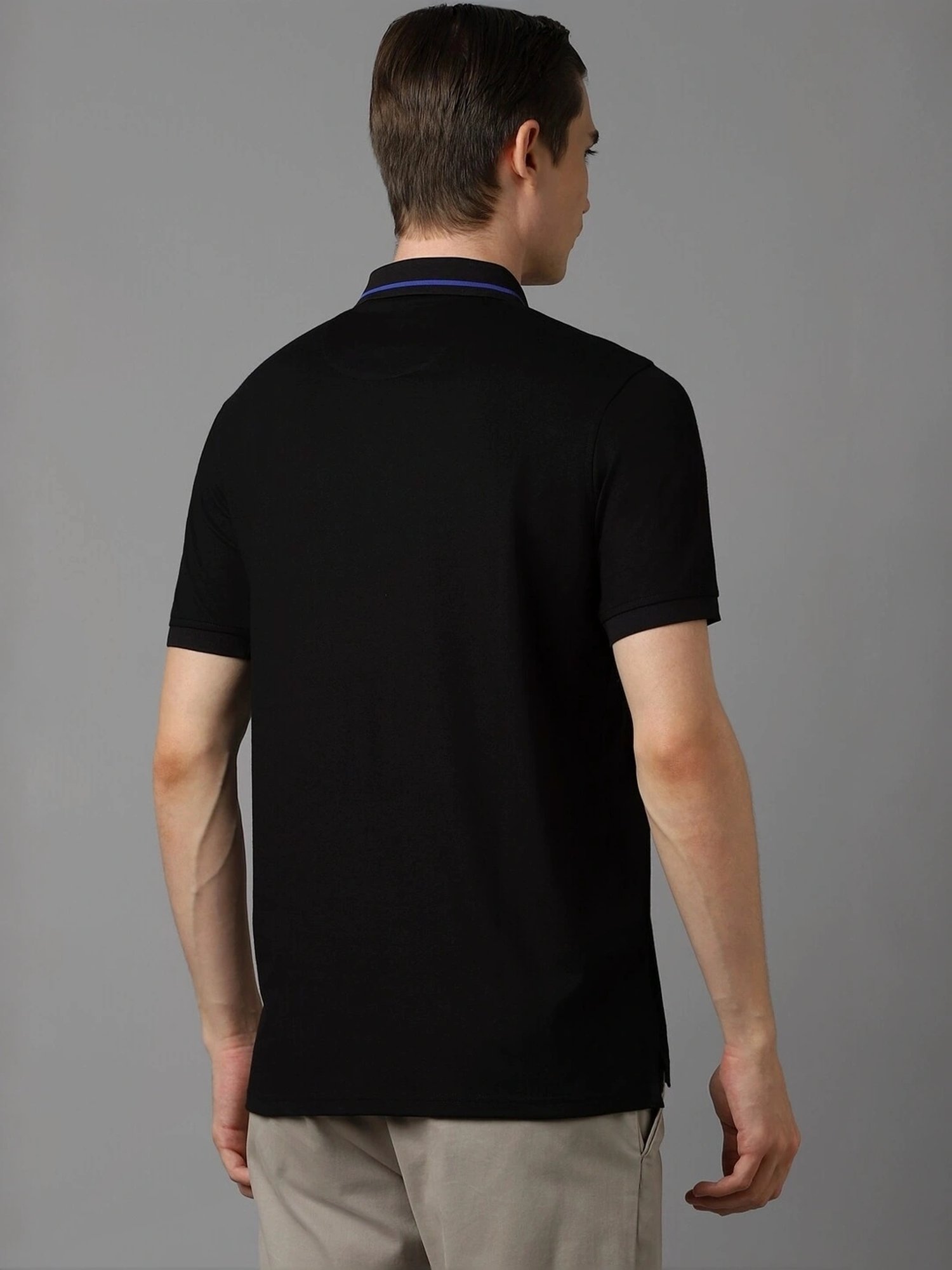 Louis Philippe Black Regular Fit Self Pattern Polo T-Shirt