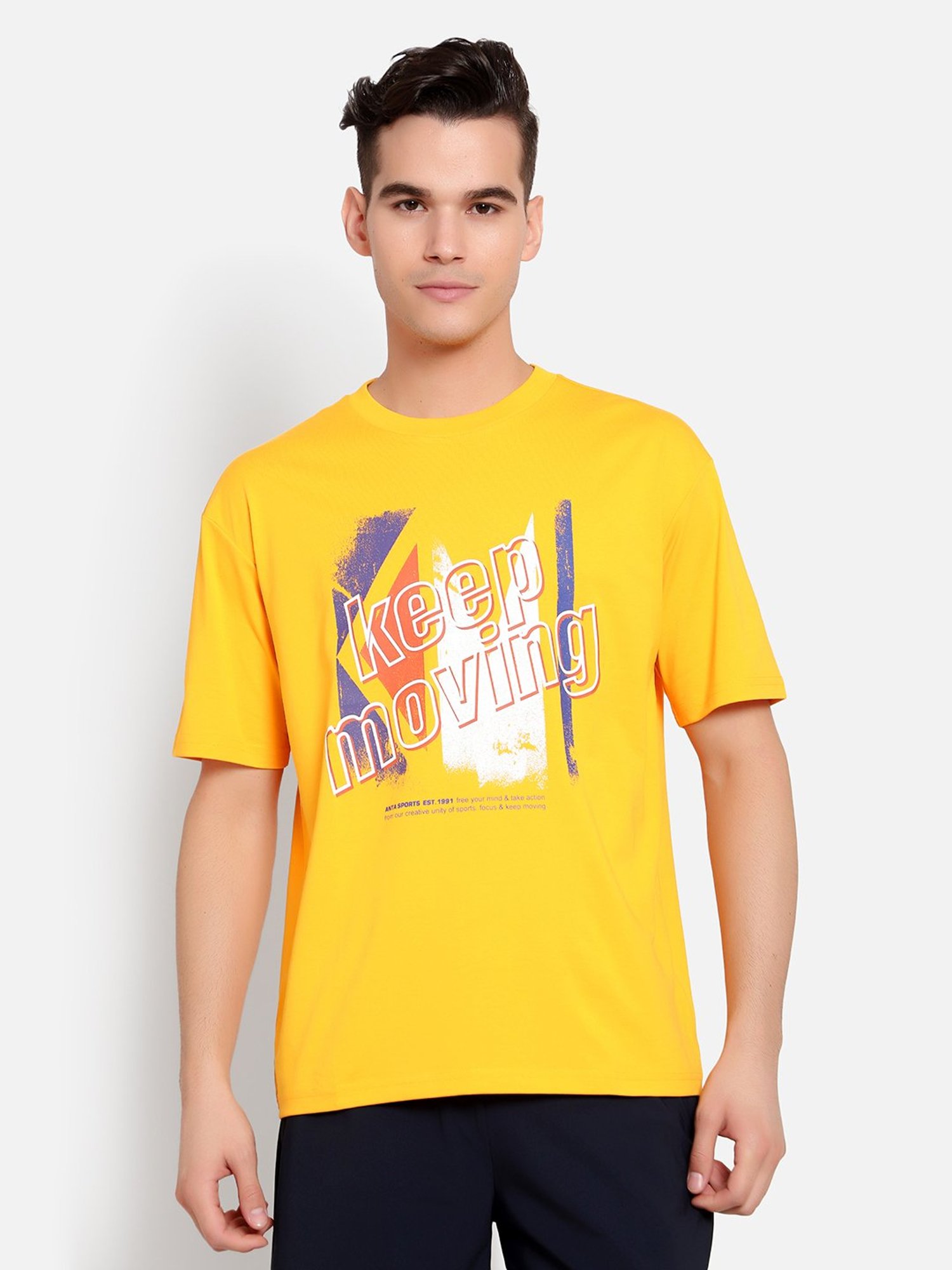 Anta Yellow Regular Fit Printed Crew T-Shirt