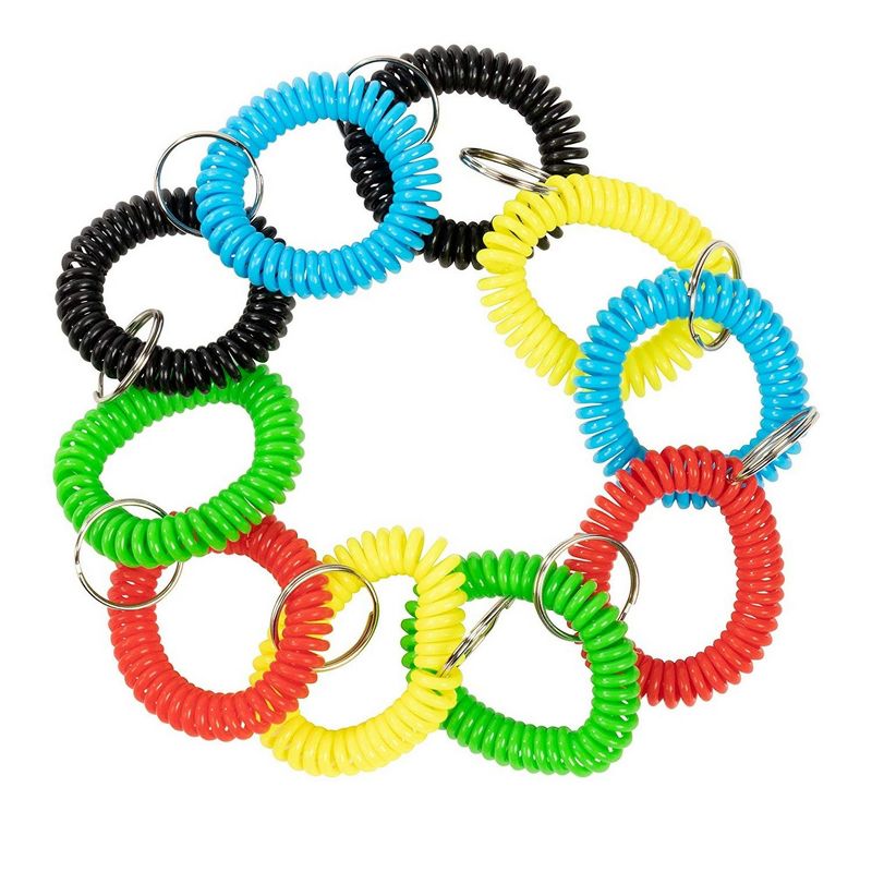 Coil Wristband Keychain - 50-Pack Spring Coil Keychain Bracelet, Flexible Spiral Coil Stretchable Wristband with Key Ring