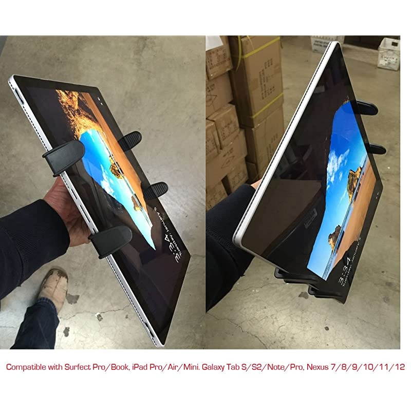 Heavy Duty 4-Way Adjust Aluminum Alloy Pole/Bar Cymbal Mic Microphone Stand Podium Tablet Holder Clamp Mount for iPad Pro Air Mini Samsung Galaxy Tab Surface Book Pro Google