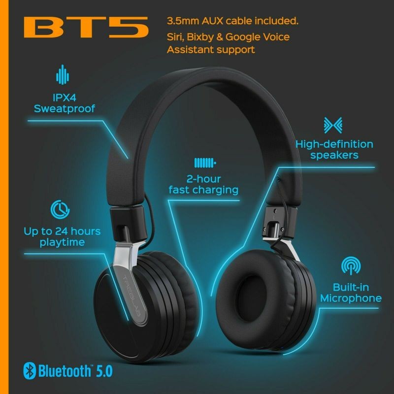 BT5 - Ultimate On-Ear Wireless Headphones For Sport Workouts