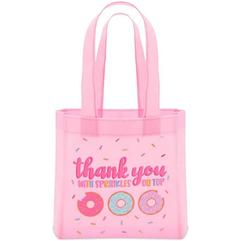 Blue Panda 24-Pack Donut Party Favors Small Gift Bags, Small Tote Bag (Pink, 6.5 x 7 x 1.77 In)