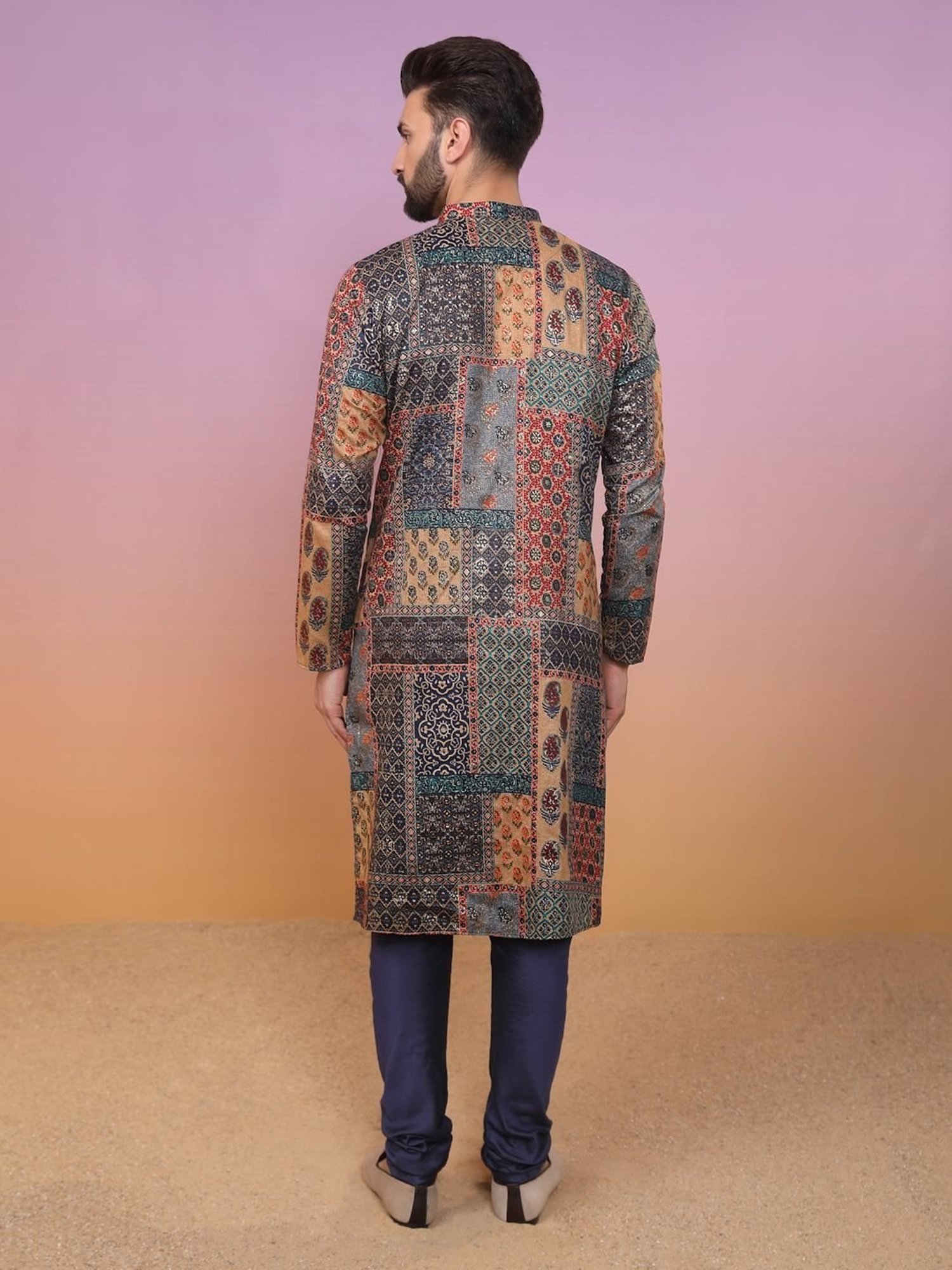 KISAH Brown & Blue Regular Fit Printed Kurta Bottom Set