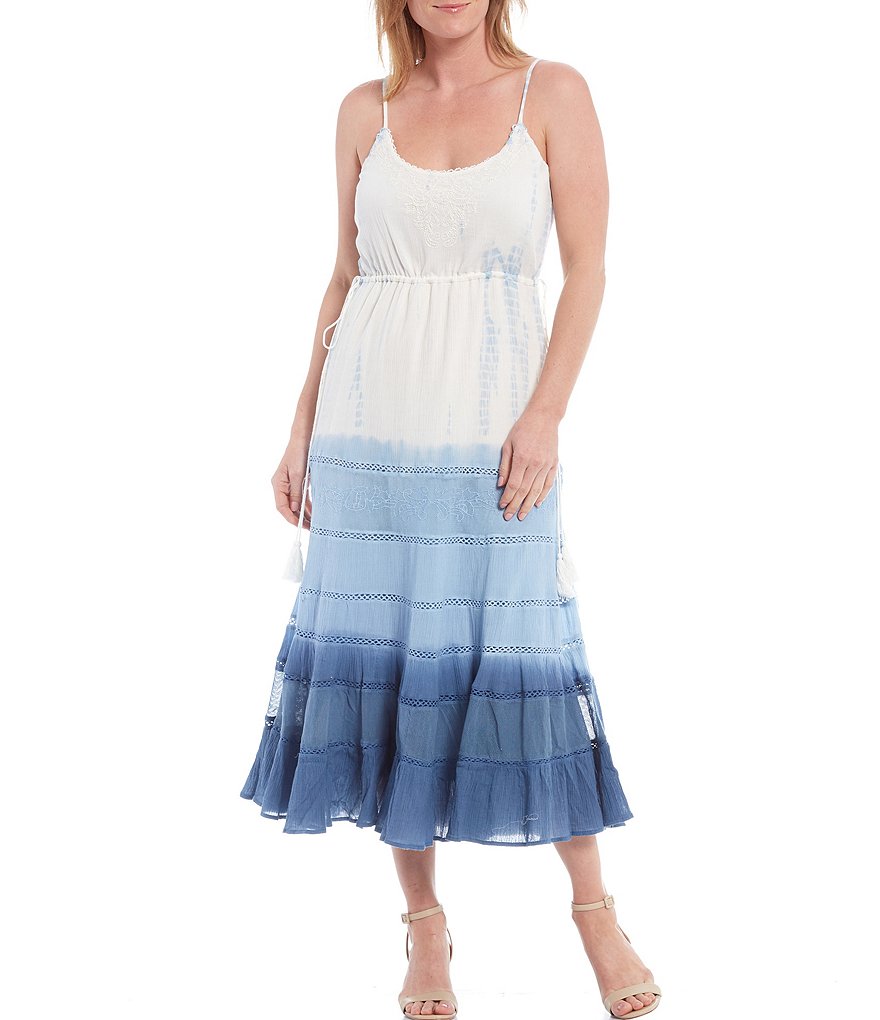 Reba Embroidered Sleeveless Tie Dye Maxi Slip Dress