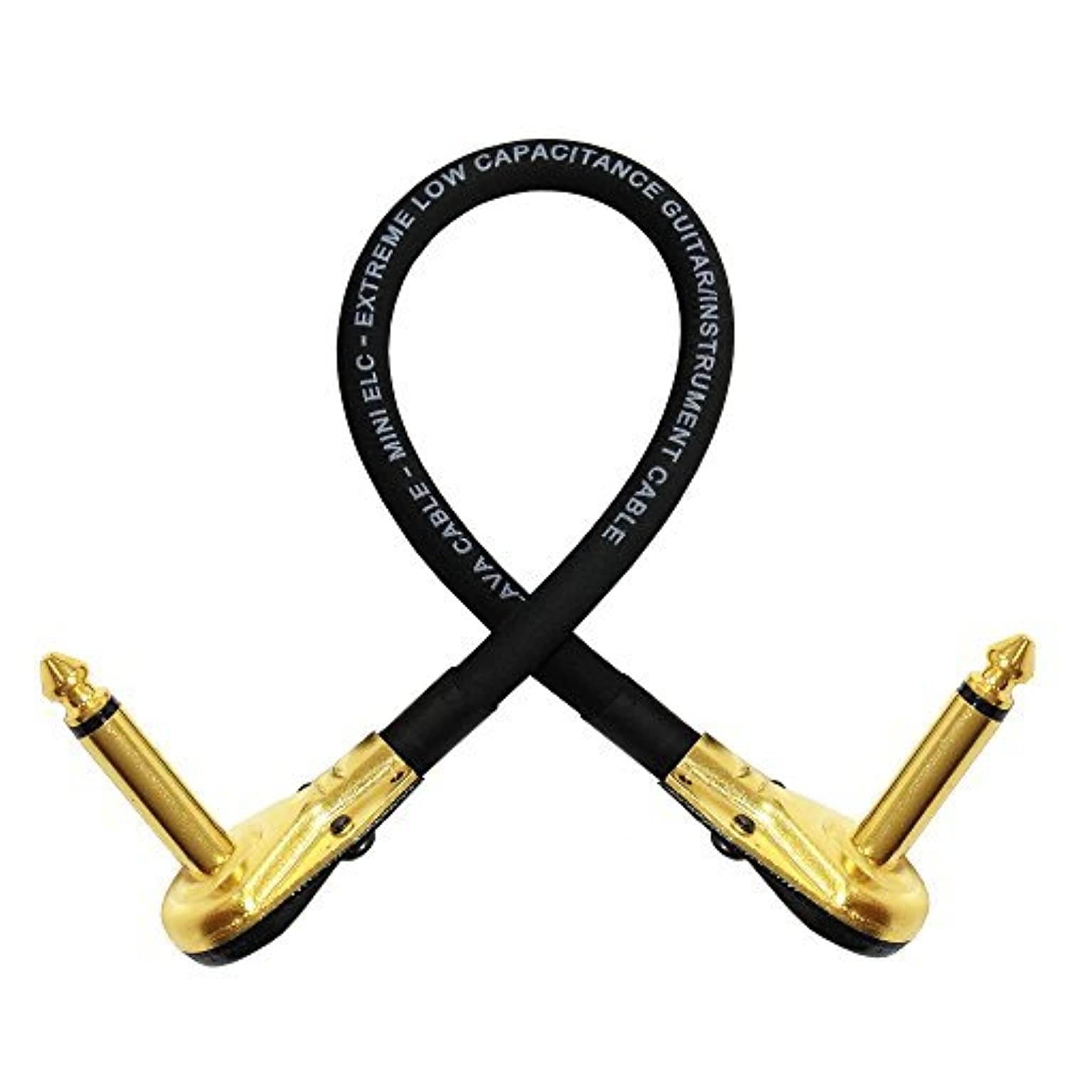 Lava Mini ELC (Black) - 11 Inch - Guitar Bass Effects Instrument, Patch Cable with Premium Gold Plated &frac14; Inch (6.35mm) Low-Profile, Right Angled Pancake type TS Connectors
