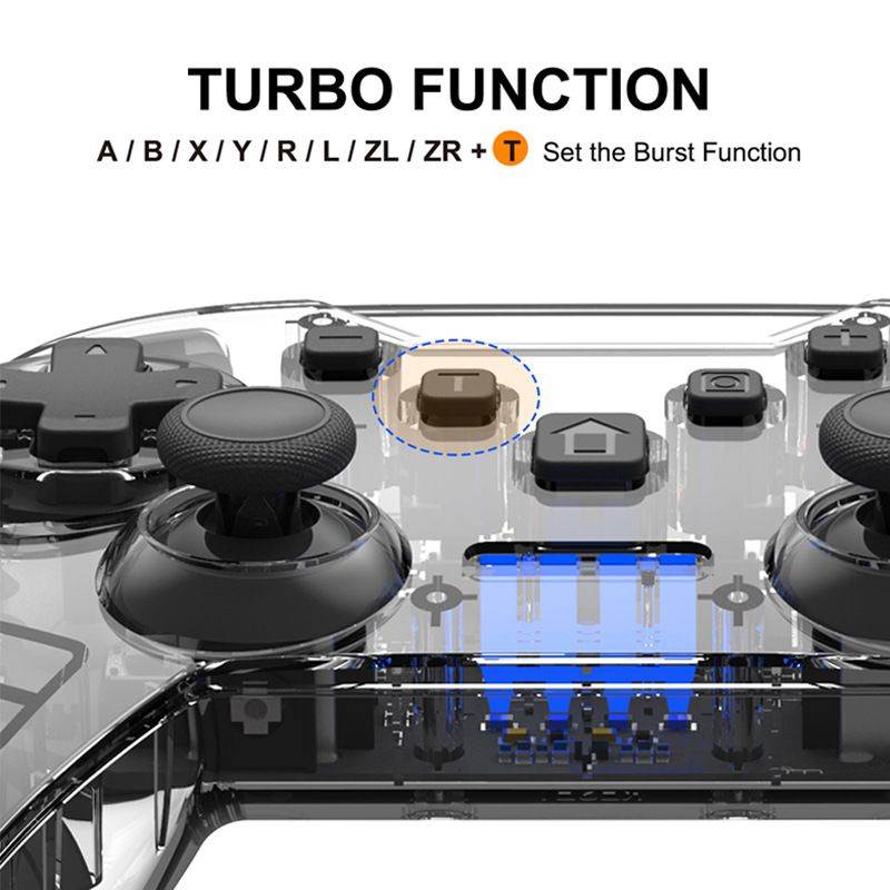 CUUWE Wireless Transparent Switch Controller, Wireless Pro Bluetooth Connection Controller,  for Switch The Remote Game Board With Joystick, Adjustable Turbo Vibration Game Handle