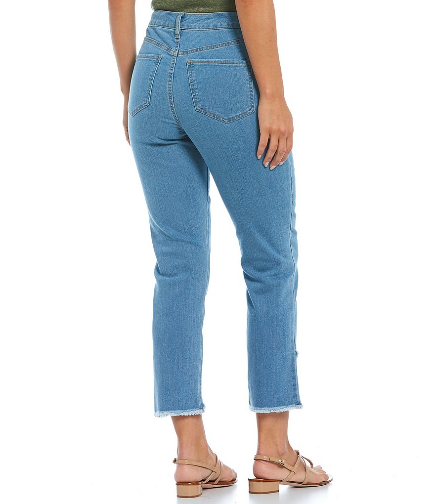 Code Bleu Petite Size Classic Straight Crop Frayed Tulip Front Hem Jeans