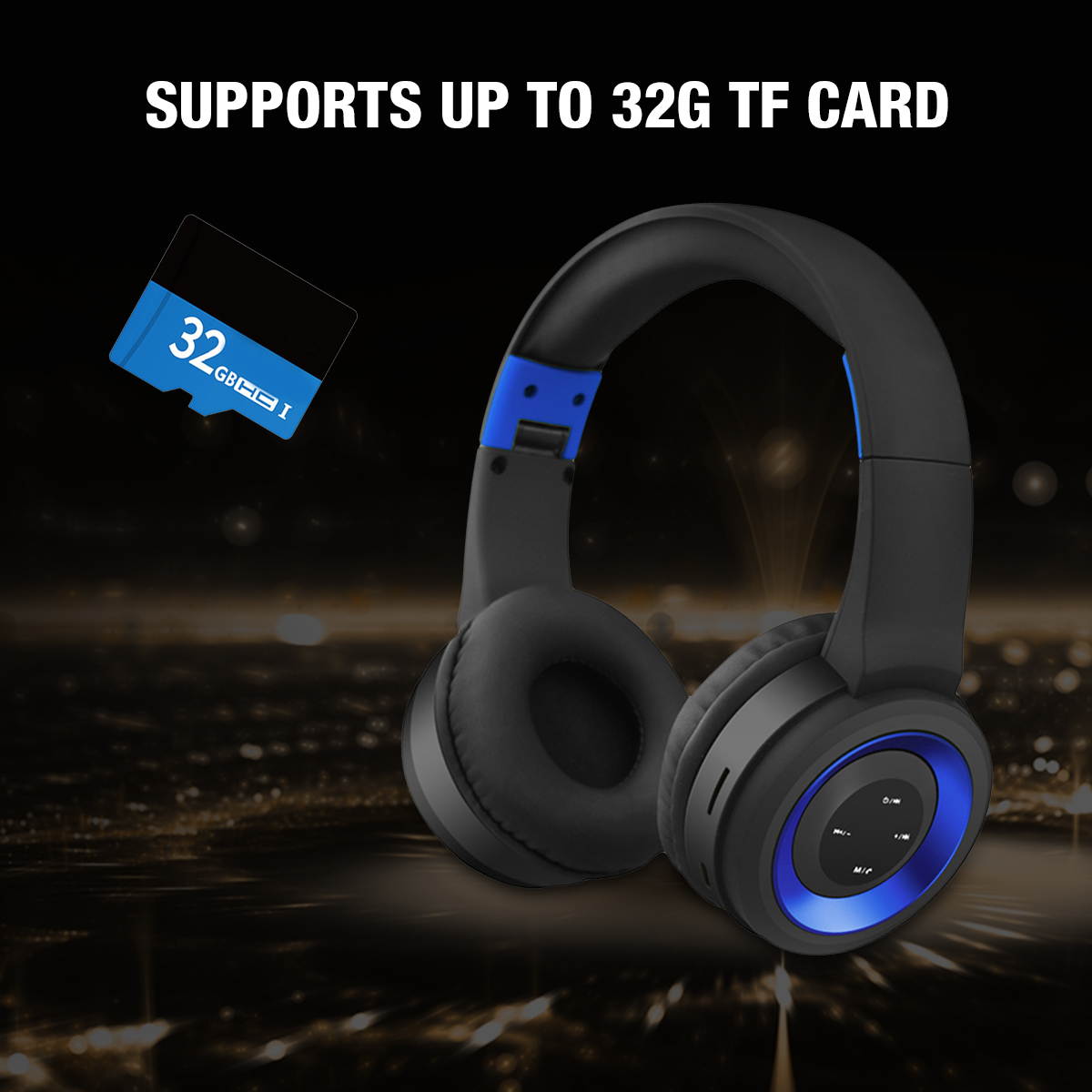 Wireless Bluetooth Headphones over Ear Stereo Super Bass Built-in Mic Foldable Headset Earphone for PC, Smart Phone, Tablet, Speakers