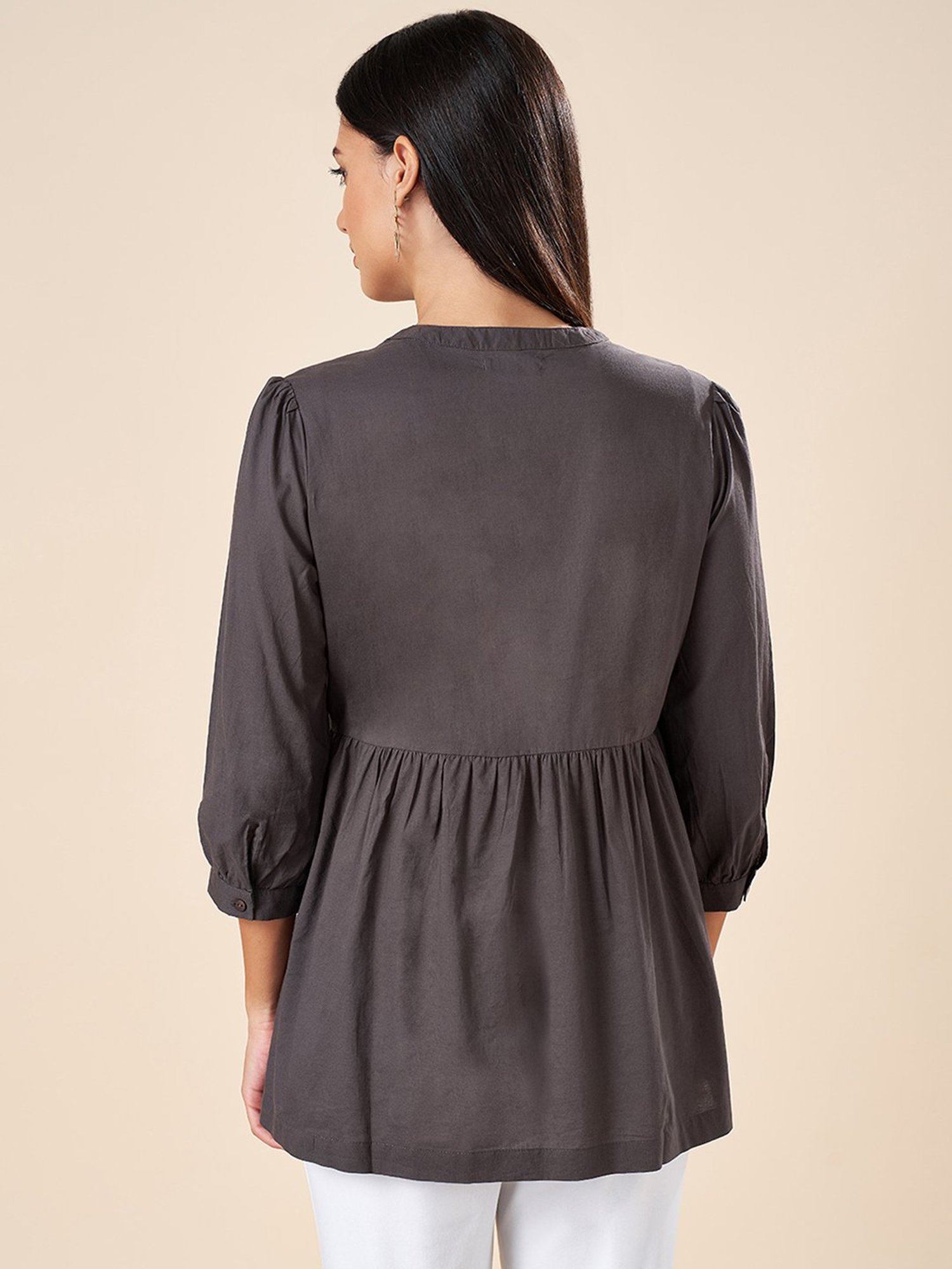 Akkriti by Pantaloons Charcoal Grey Cotton Embroidered Tunic