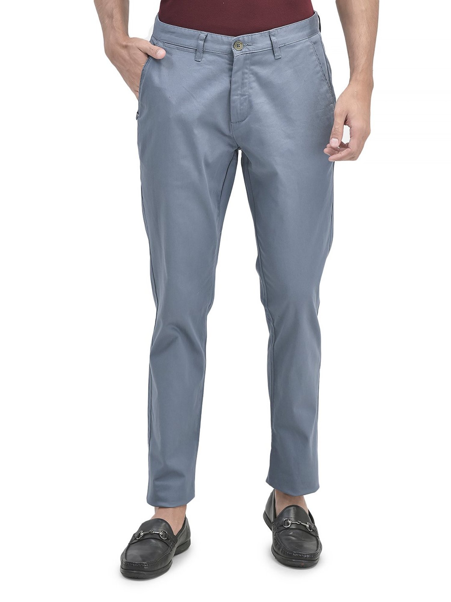 Woodland Light Blue Regular Fit Flat Front Trousers