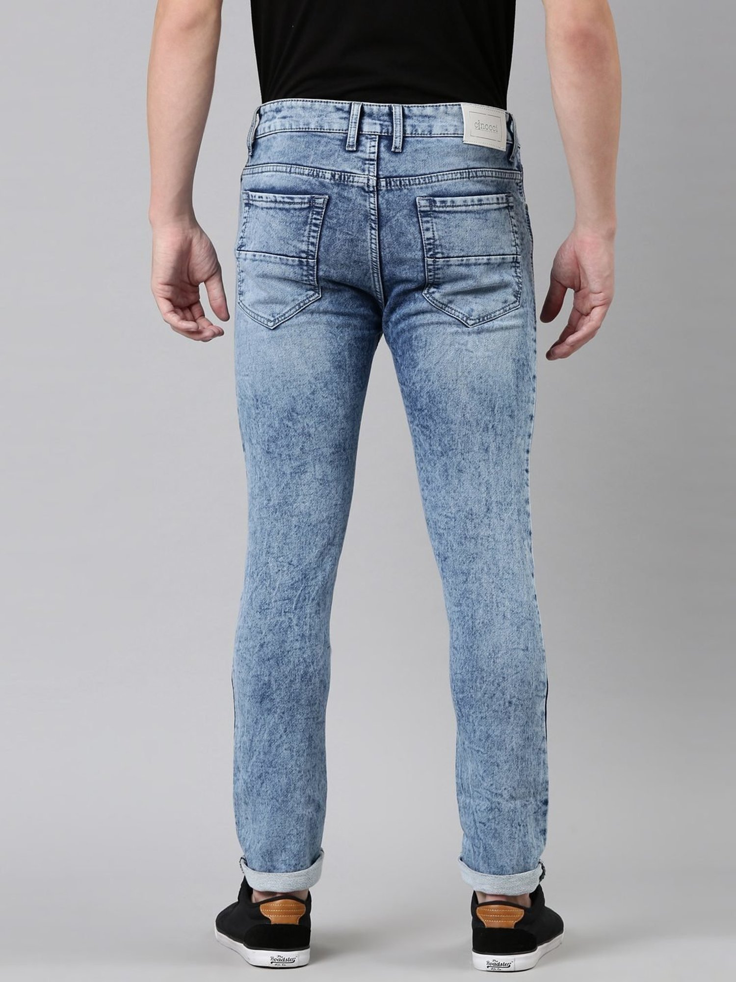 CINOCCI Sky Blue Cotton Slim Fit Jeans