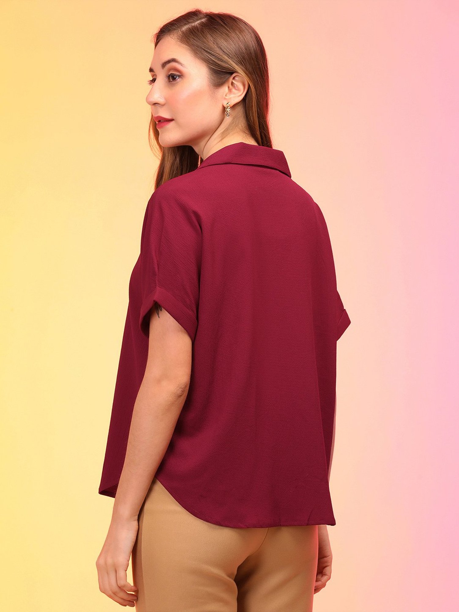 Globus Maroon Relaxed Fit Top