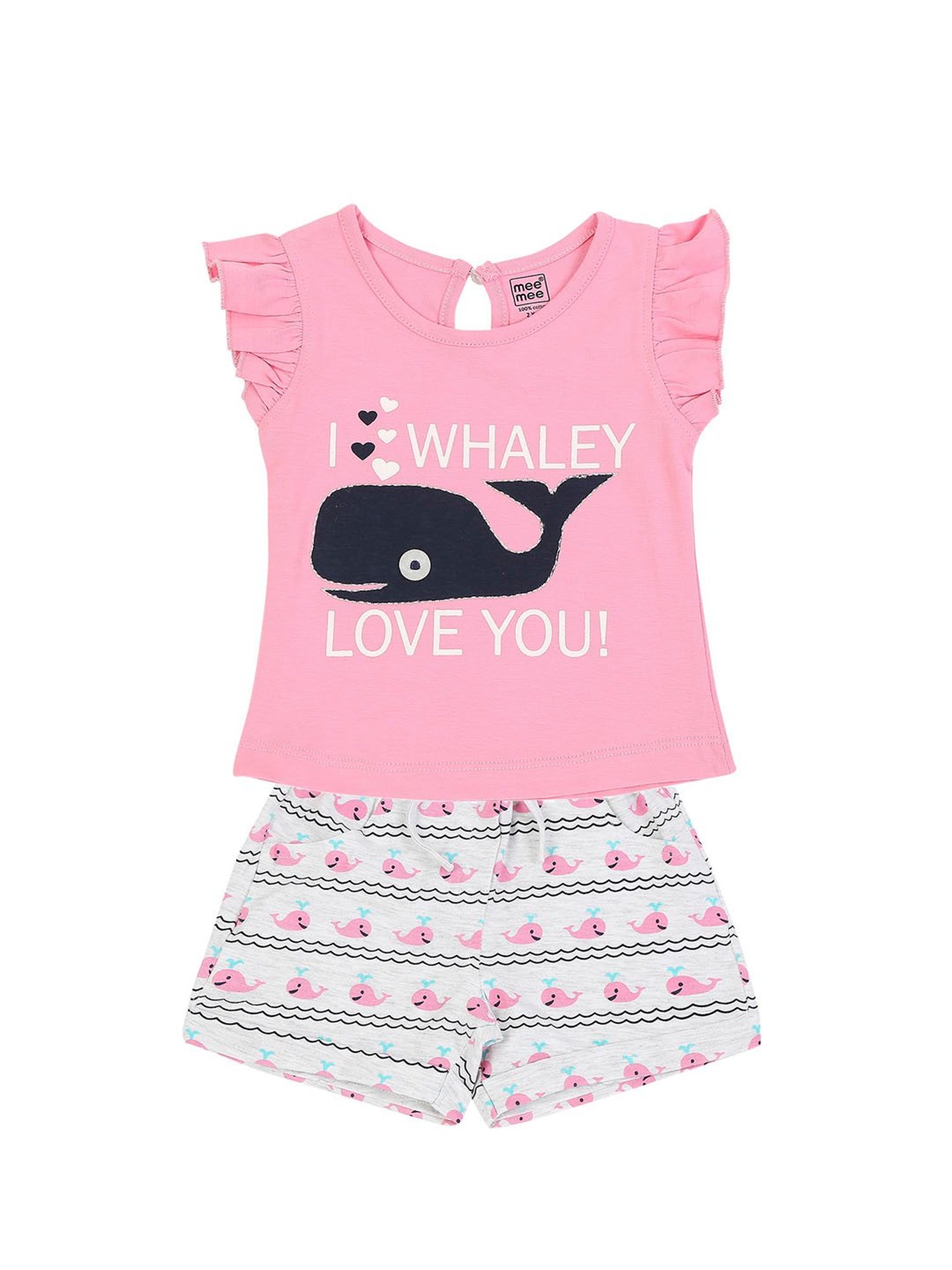 Mee Mee Kids Pink & Grey Printed Top with Shorts