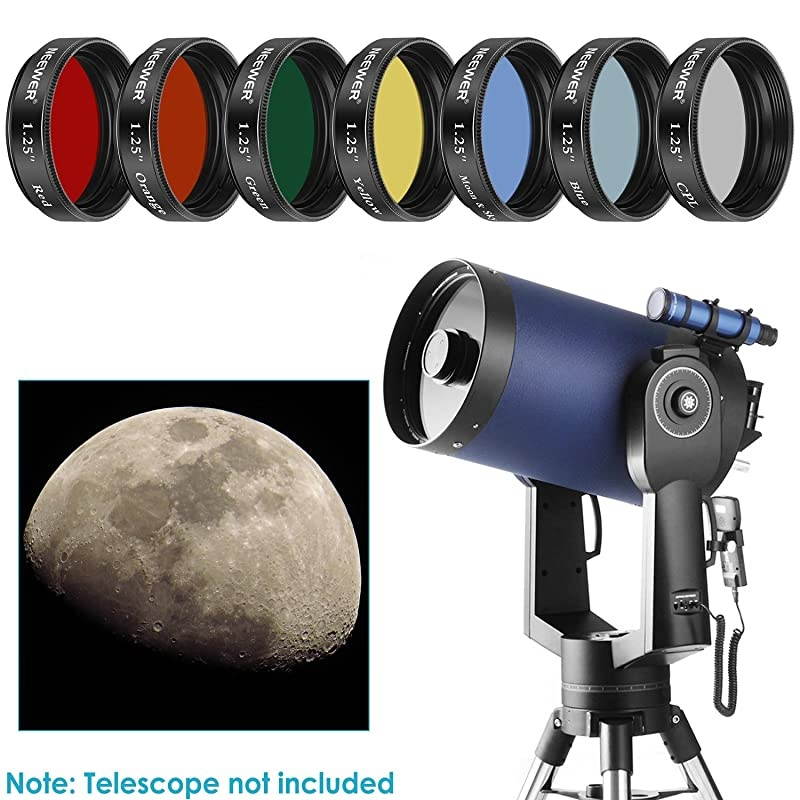 125 inches Telescope Moon Filter CPL Filter 5 Color Filters SetRed Orange Yellow Green Blue Eyepieces Filters for Enhancing Definition and Resolution in Lunar Planetary Observation