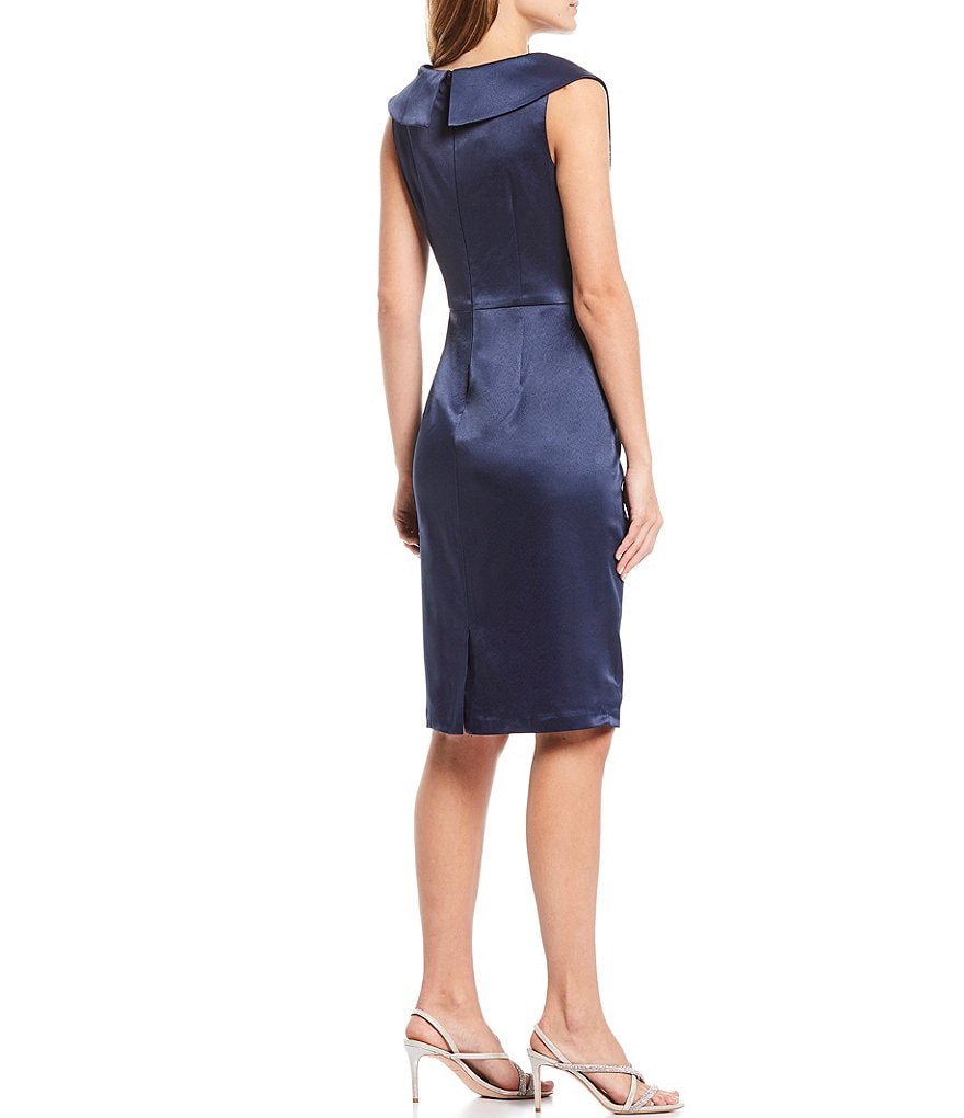 Jessica Howard Sleeveless Portrait V-Neck Ruffle Front Embellished Cocktail Dress