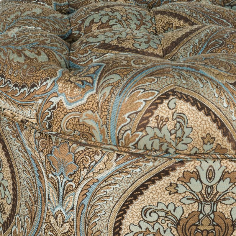 Button Tufted Round Storage Ottoman Brown Paisley - HomePop