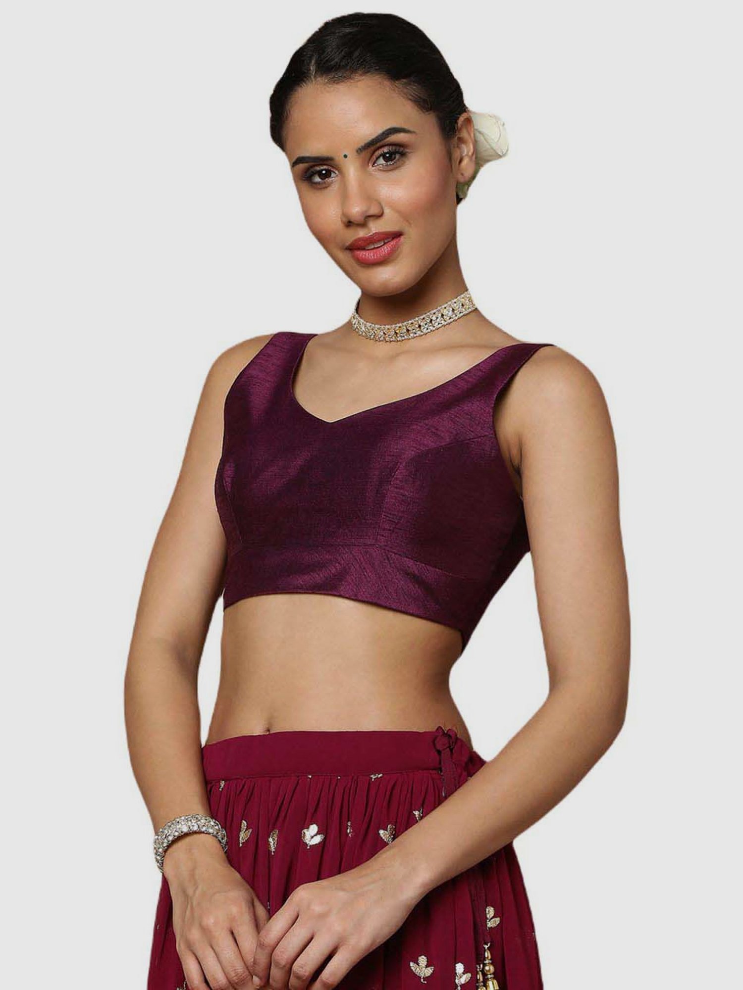 Salwar Studio Purple Textured Readymade Blouse