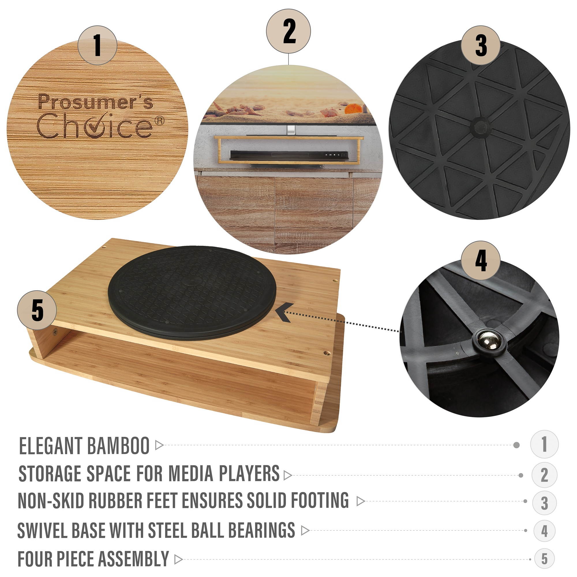 Prosumer's Choice Bamboo Rotating 2 tier Computer Monitor Stand and Shelf Riser for Home and Office