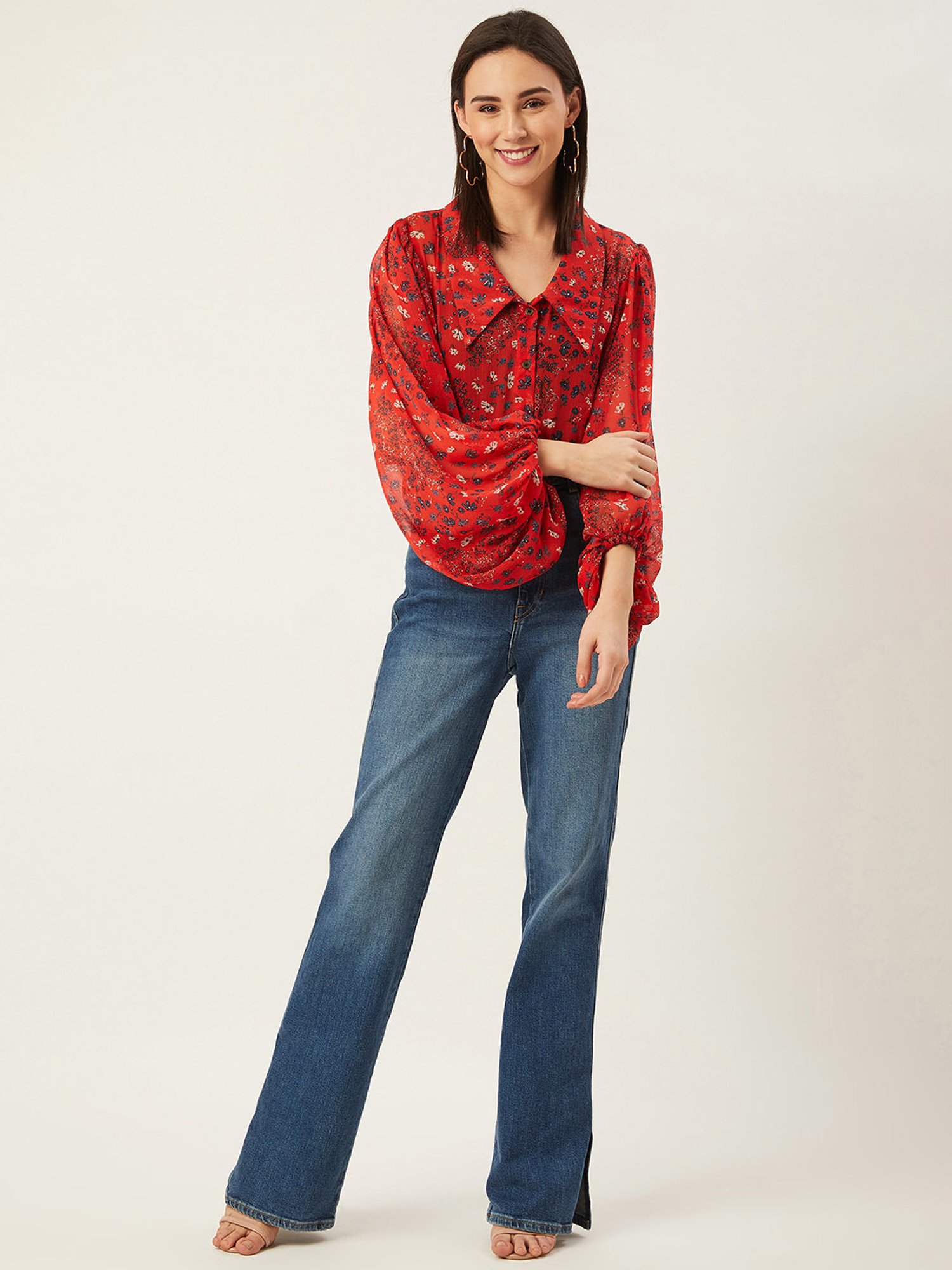 Anvi Be Yourself Red Floral Print Shirt