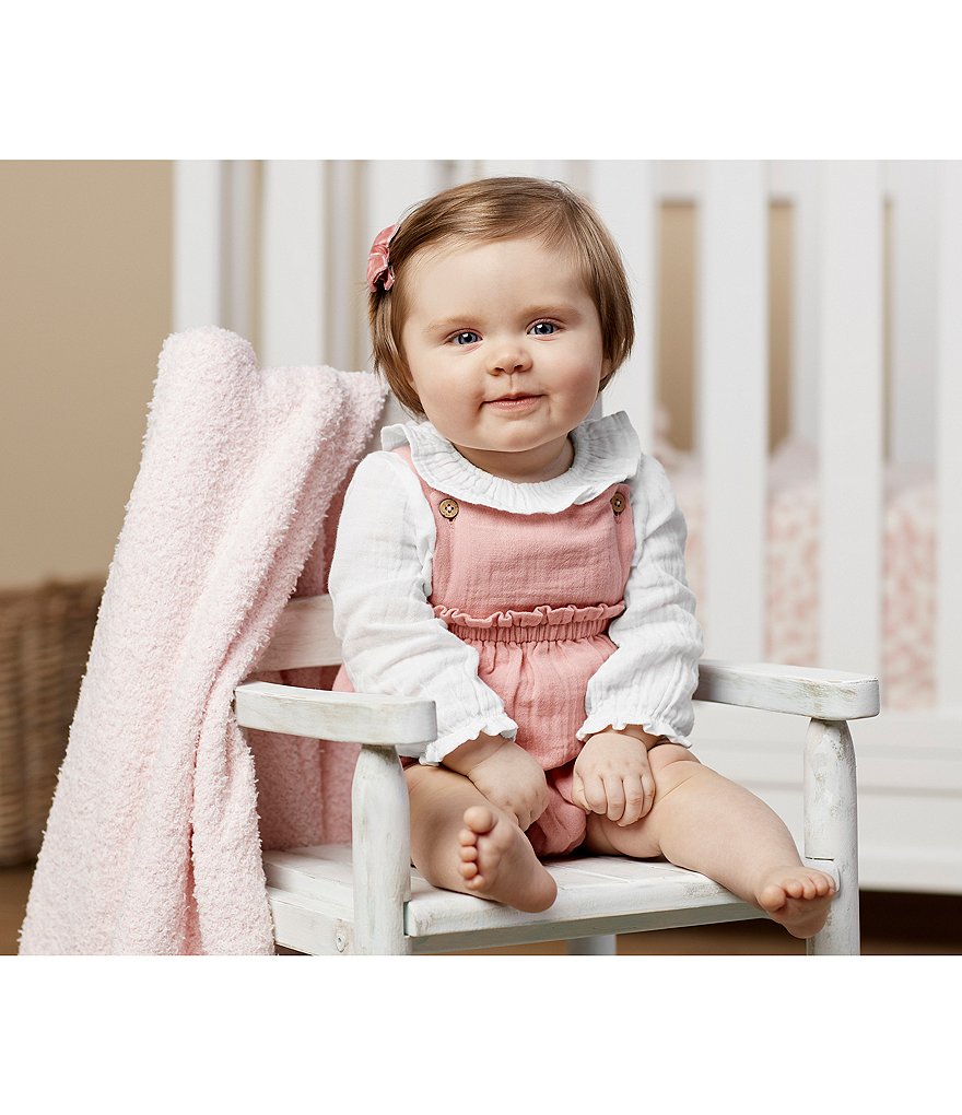 Mud Pie Baby Girls 3-12 Months Long Sleeve Ruffle Collar Top & Gauze Shortall Set