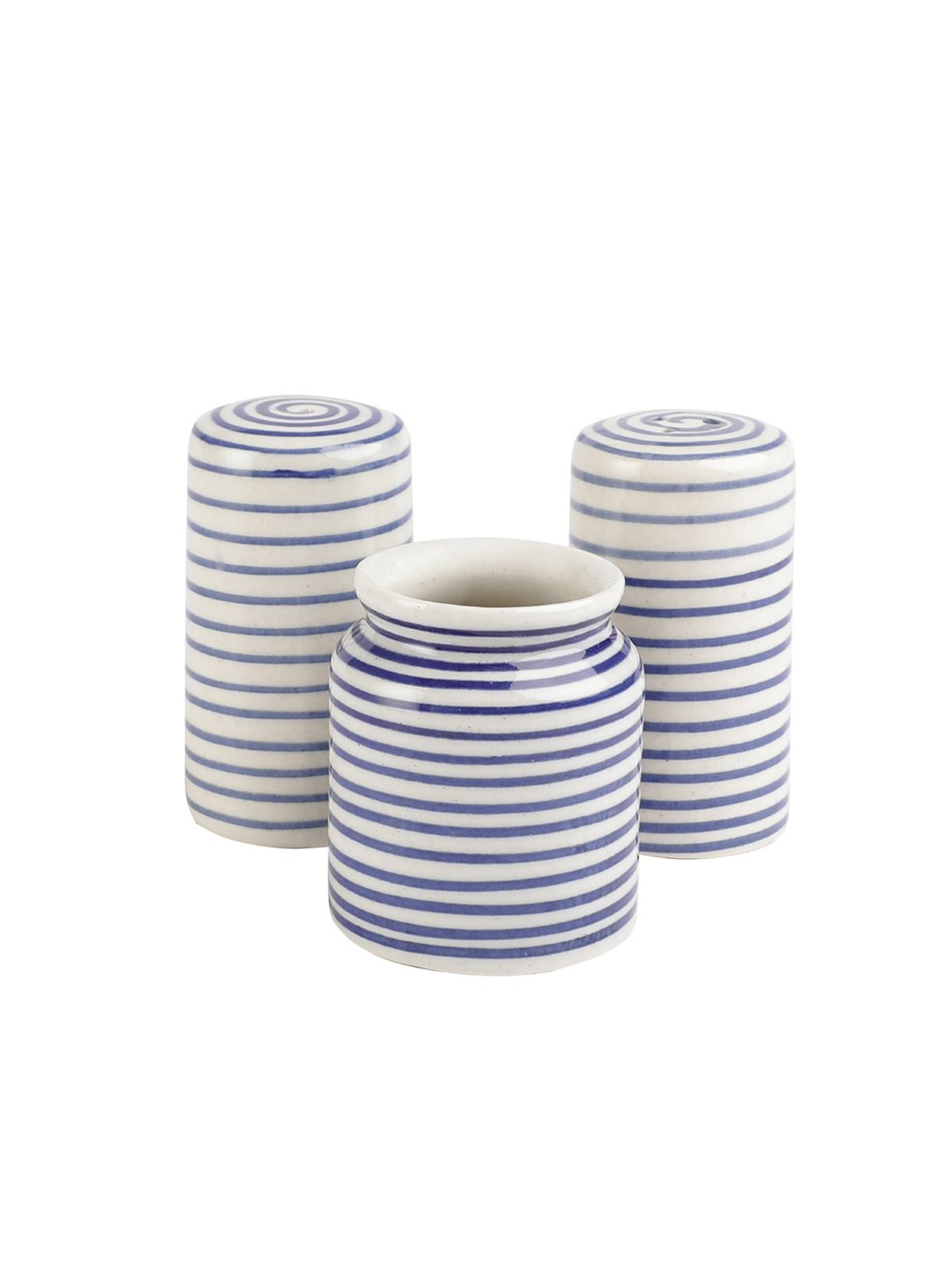 VarEesha Blue Ceramic Salt & Pepper Shaker with Toothpick Holder - Set of 3