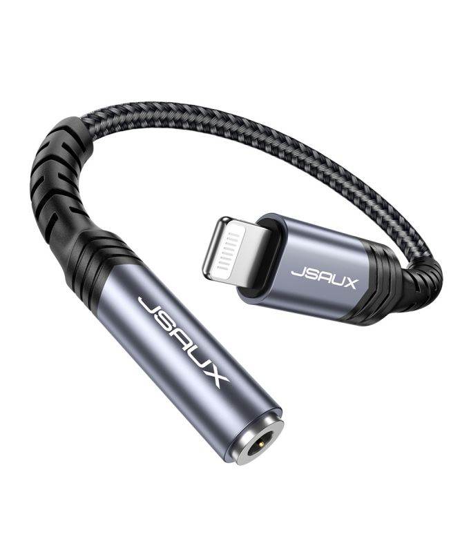 JSAUX for Lightning to 3.5mm Jack Cable Adapter Headphone Audio Music Play for iPhone 12 X 7 8 Plus Aux Cable Splitter
