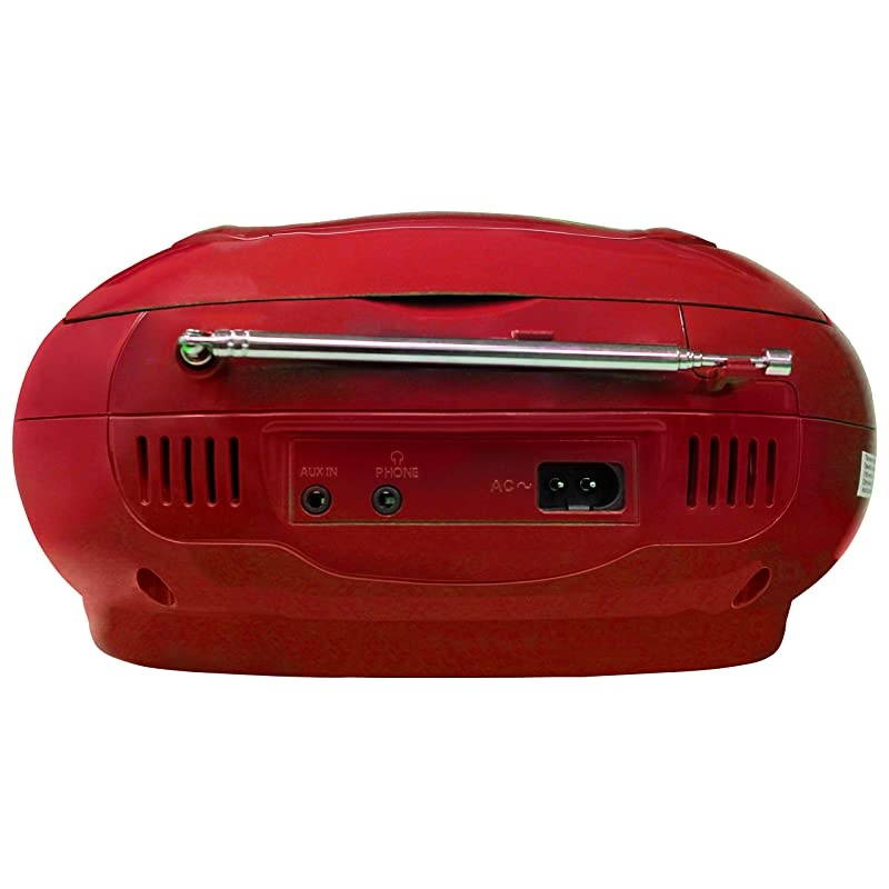 Portable CD Boombox w/AM/FM Radio,AUX IN, Top Loading CD Player,Telescopic Antenna, LCD Display for Indoor & Outdoor,Offices, Home, Restaurants, Picnics,School,Camping (Red/Silver) CD55-RDS