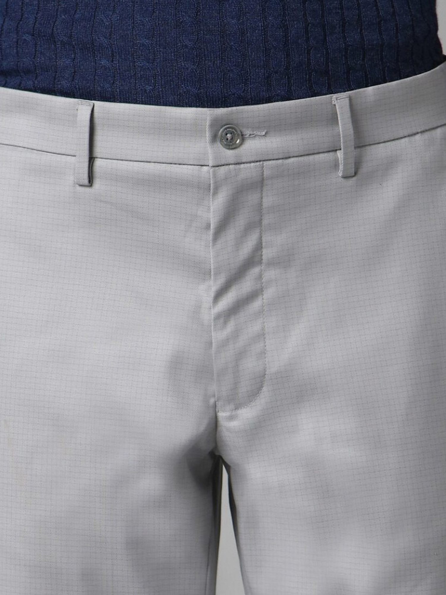 Louis Philippe Grey Regular Fit Checks Trousers