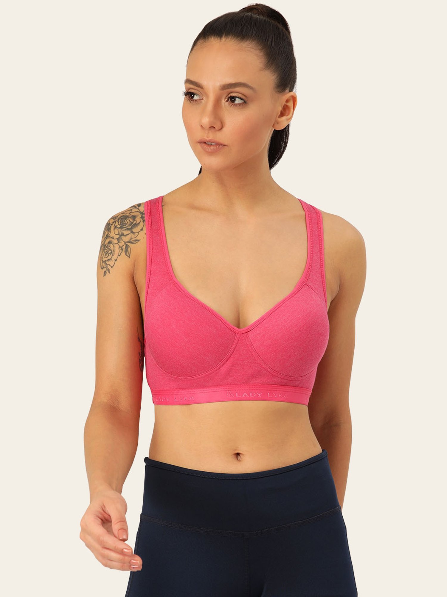 Lady Lyka Multicolor Non Wired Padded Sports Bra (Pack of 2)