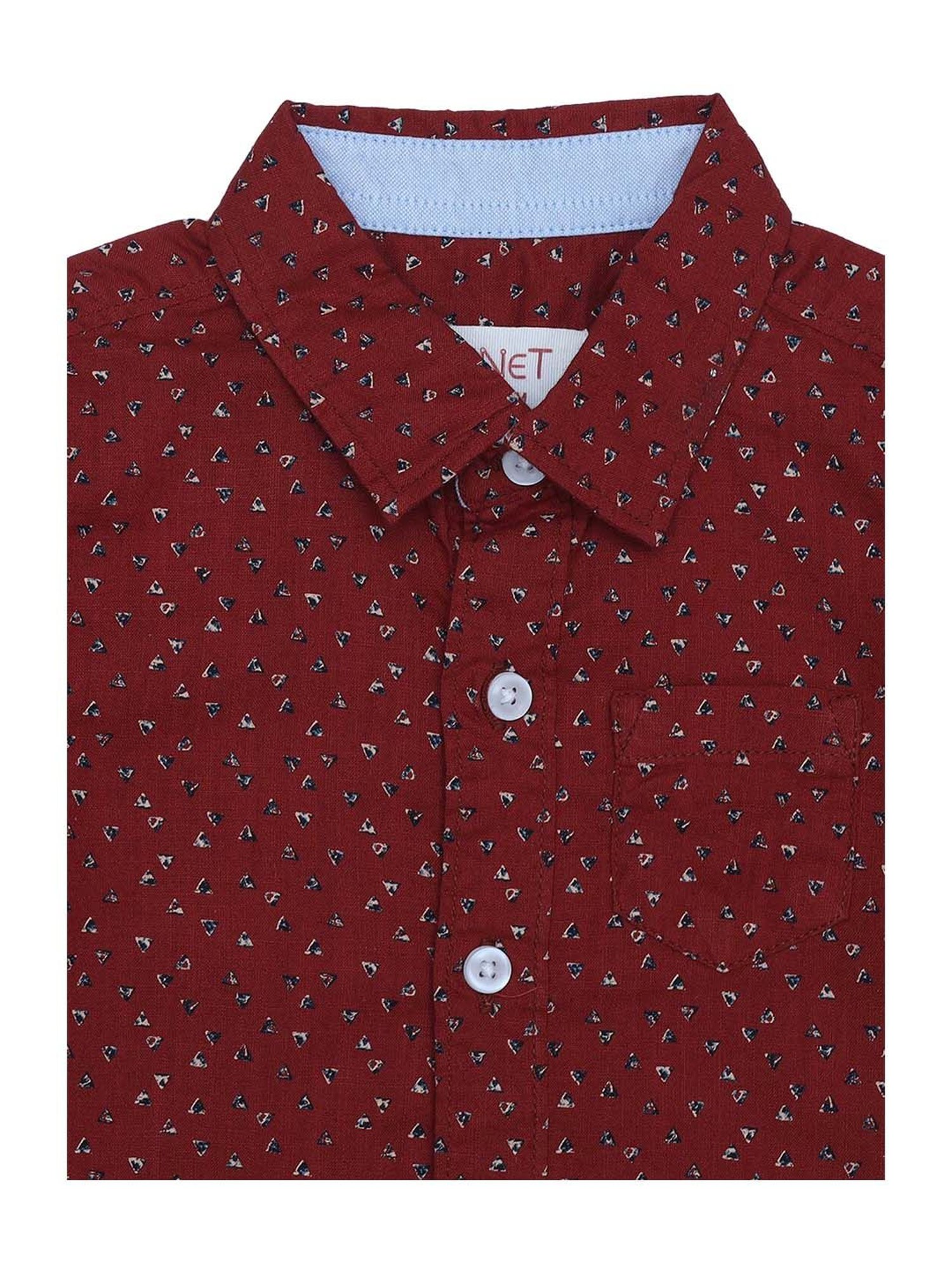 Manet Kids Maroon Cotton Printed Shirt