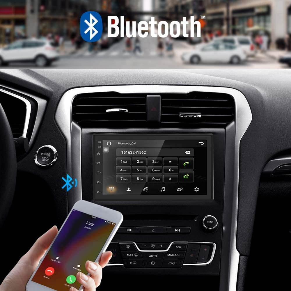 Podofo Double Din Car Radio GPS Navigation Android 2G+16G Headunit 7" HD Touch Screen Car Stereo Support Dual USB AUX in Bluetooth WiFi FM Radio Android/iOS Mirror Link with Rear Camera