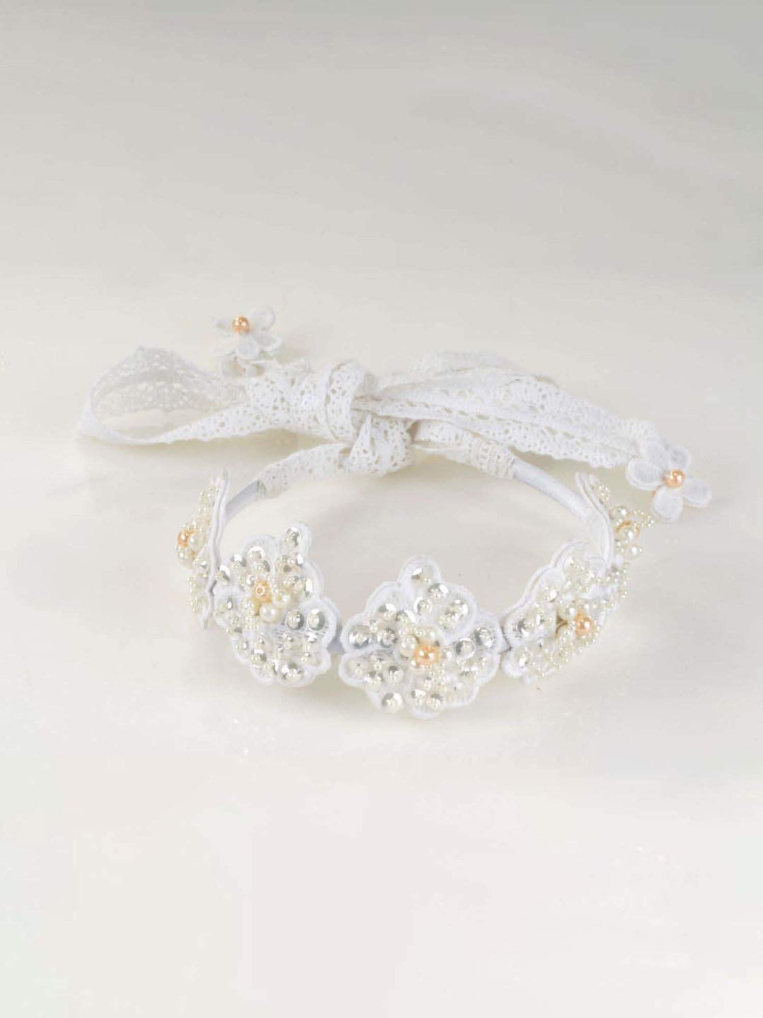 Choko Off White Embellished Hair Band