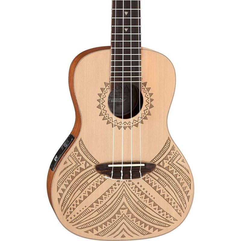 Luna Guitars Concert Solid Spruce Top Tapa Design Acoustic Electric Ukulele Natural