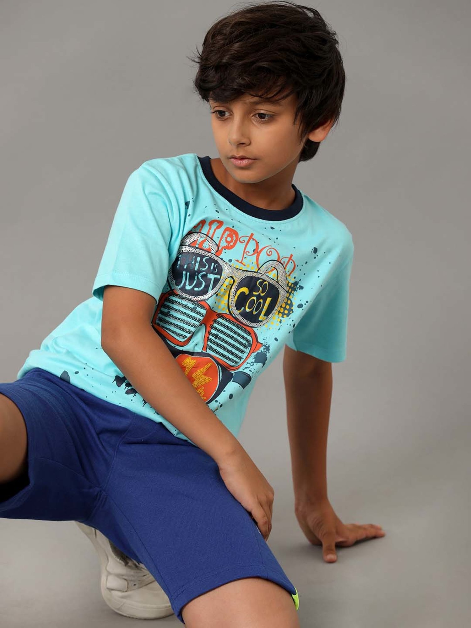 Under Fourteen Only Kids Blue Cotton Printed T-Shirt