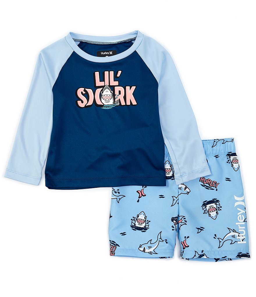 Hurley Baby Boys 12-24 Months Long-Sleeve UPF 50+ Tee & Supersuede Shorts Swim Set