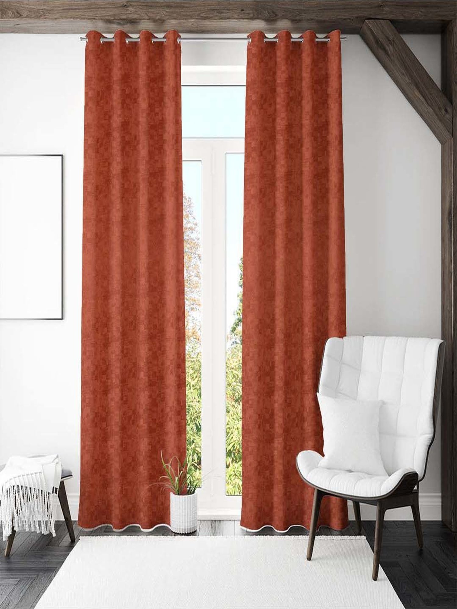 @home Veera Rust Polyester 9 Ft Long Door Curtain - Set of 2