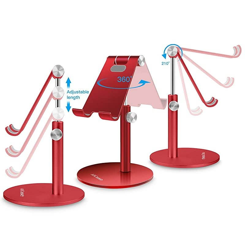 Adjustable TabletPhone Stand  Telescopic Adjustable iPad Stand HolderUniversal Multi Angle Aluminum Stand Compatible with iPhone Smart Cell PhoneTabletiPad413 inch Red