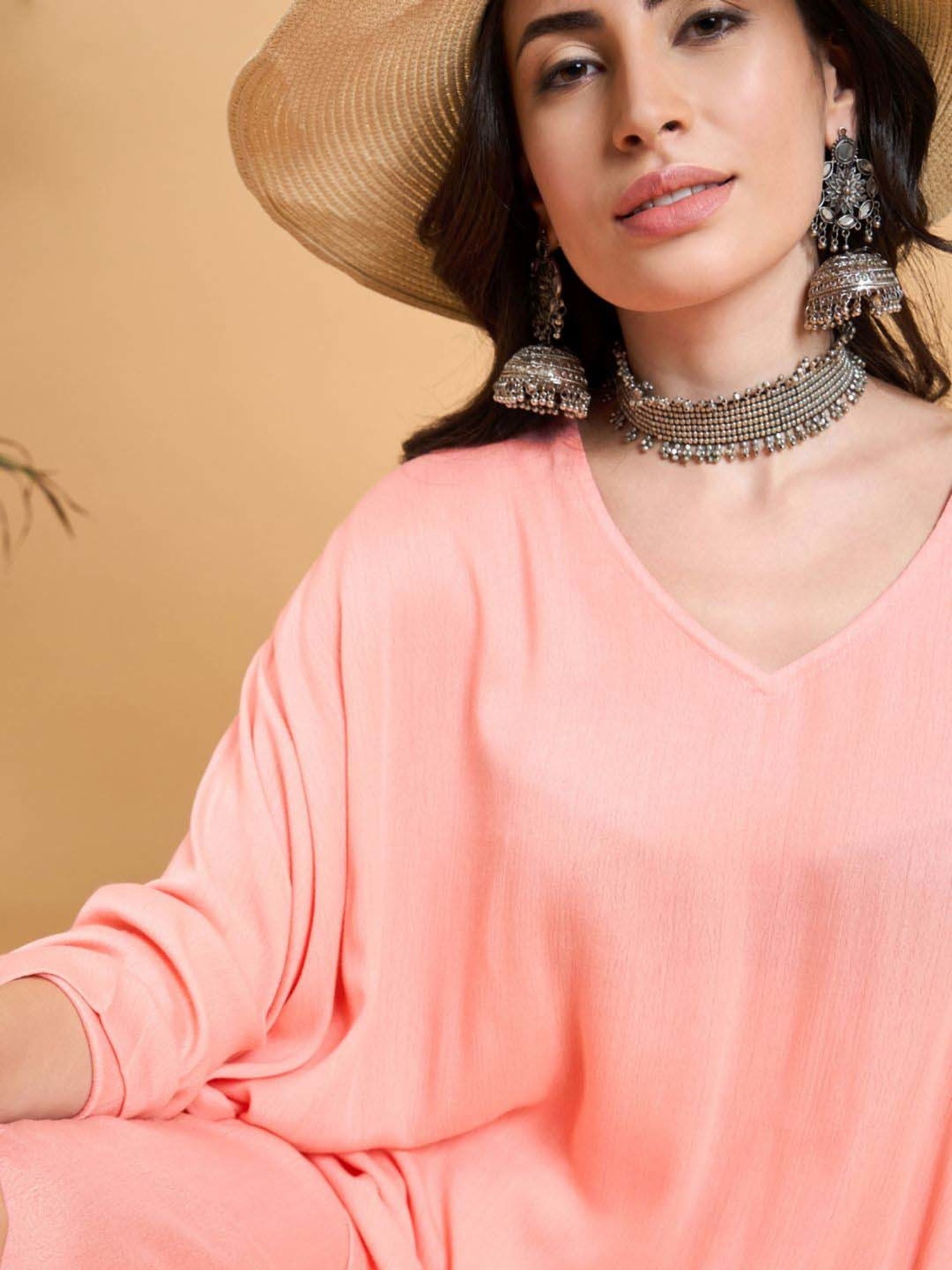 Inweave Peach Regular Fit Kaftan & Palazzo Set