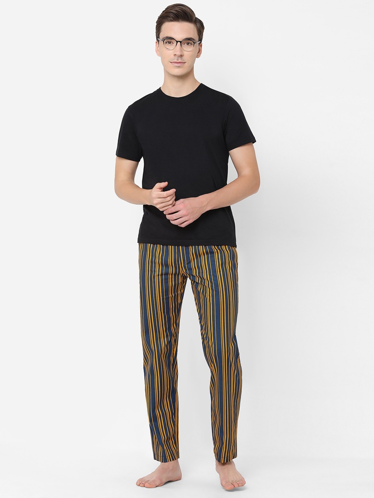 Urban Scottish Yellow Regular Fit Striped Lounge Pants