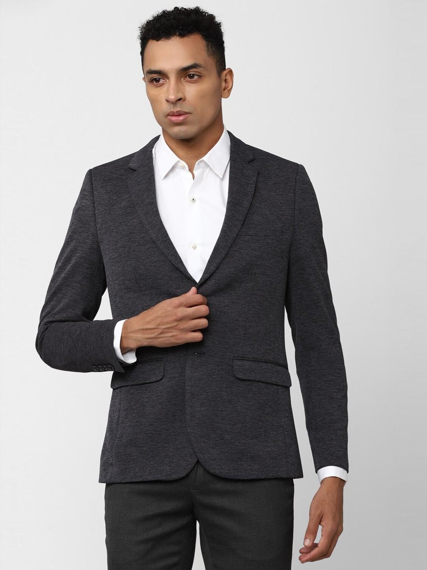 Van Heusen Grey Slim Fit Self Pattern Blazer