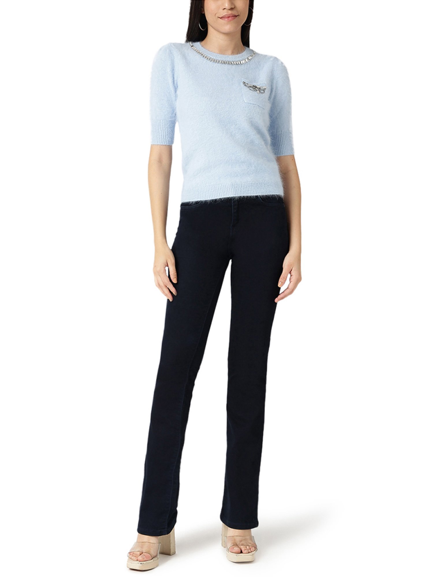 Liu Jo Light Blue Embellished Regular Fit Sweater
