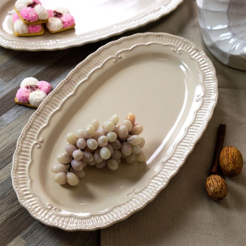 Home Accents 2 Piece Capri 16 Inch Oval Stoneware Platter Set in Sand