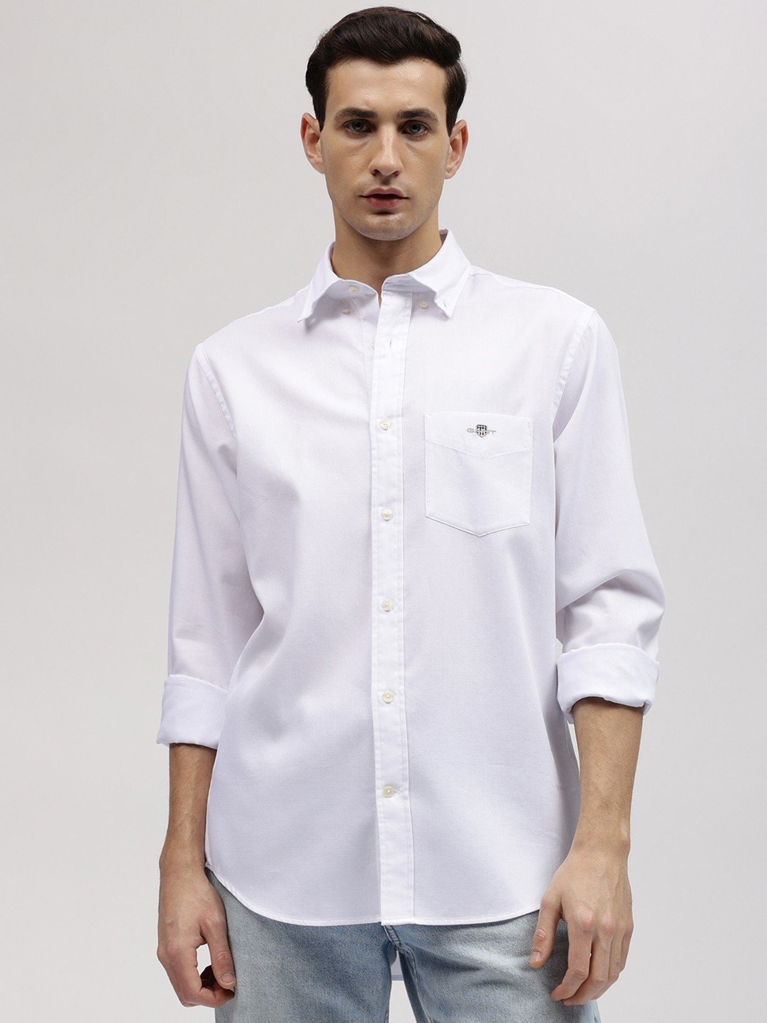 GANT Solid Button Down Regular Fit Shirt