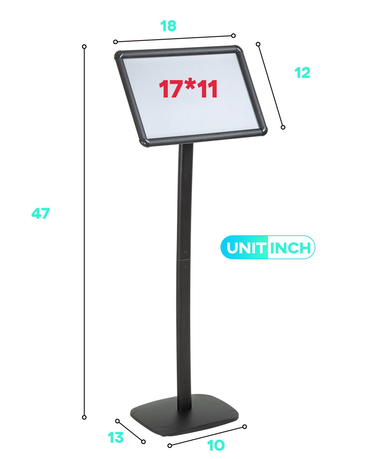 Sign Stand Base Sign Holder Standing Pedestal Poster Stand 11x17 Inch Curved Menu Advertising Sign Stand Display Both Vertical & Horizontal View Aluminum Snap Open Frame Sign Stand